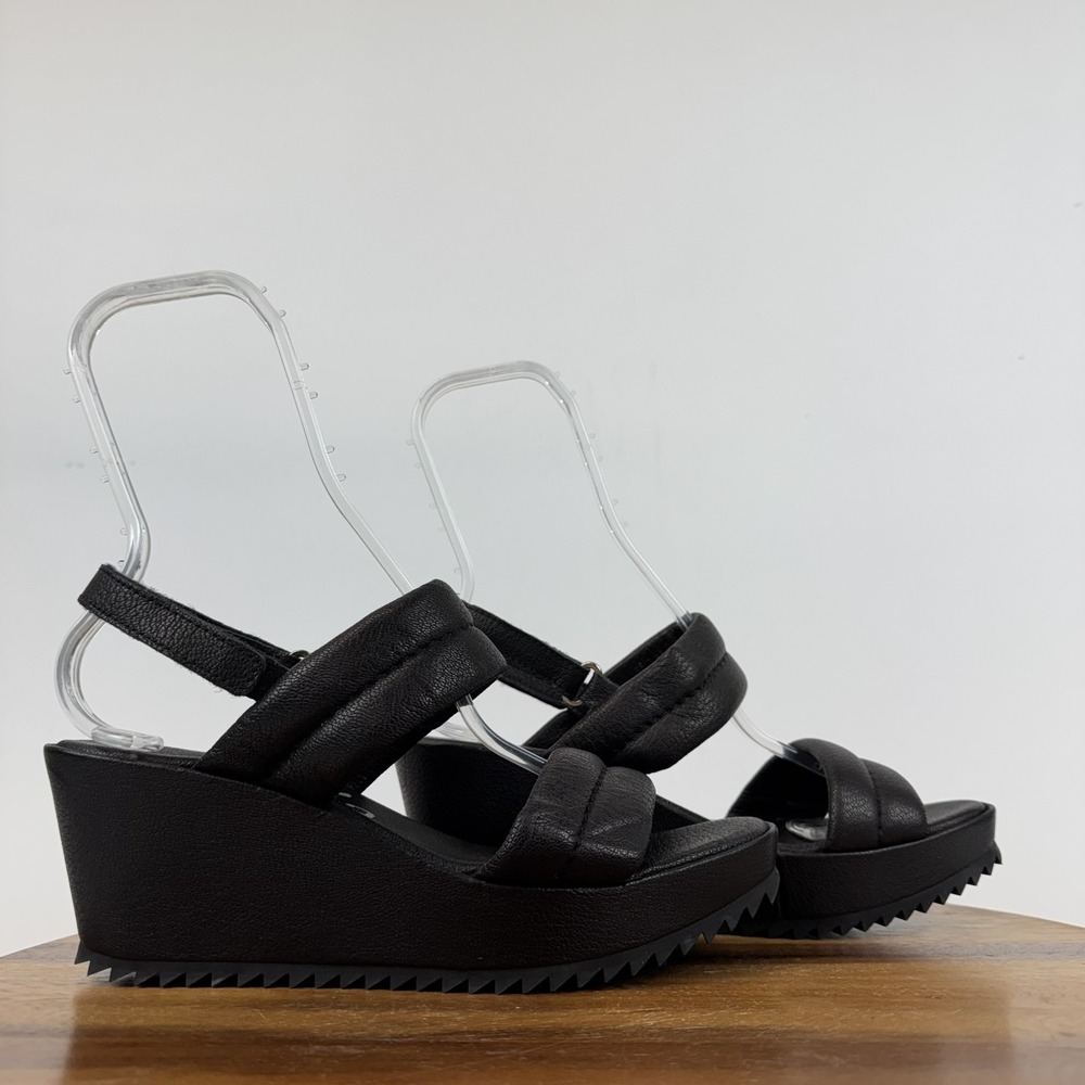 New Womens Pedro‎ Garcia Fiorlaba Black Leather Slingback Wedge Sandals Size 42